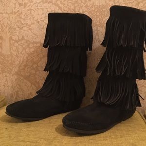 Minnetonka fringe high calf boots
